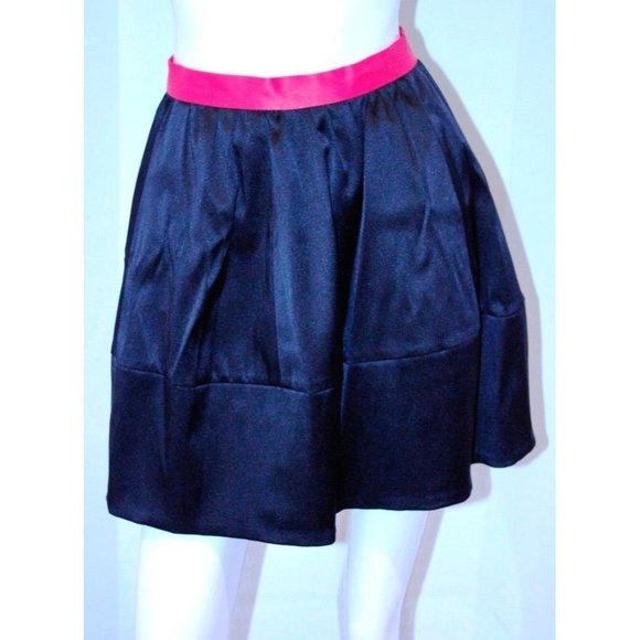 H&M Conscious COLLECTION Eco-Friendly BLACK Pink WAISTBAND SATIN Skirt 6 / 36 - Picture 1 of 2